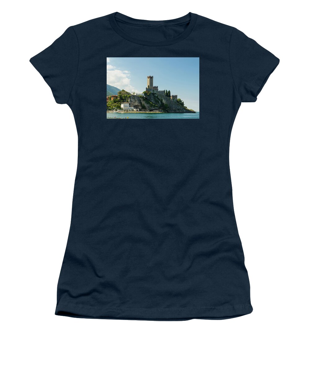 Lake Women's T-Shirt featuring the photograph Castle of malcesine #2 by Nicola Aristolao