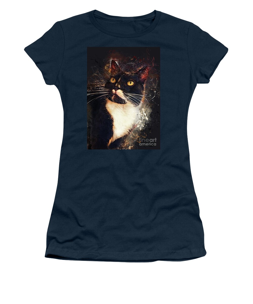Cat Women's T-Shirt featuring the painting cat Jagoda #1 by Justyna Jaszke JBJart