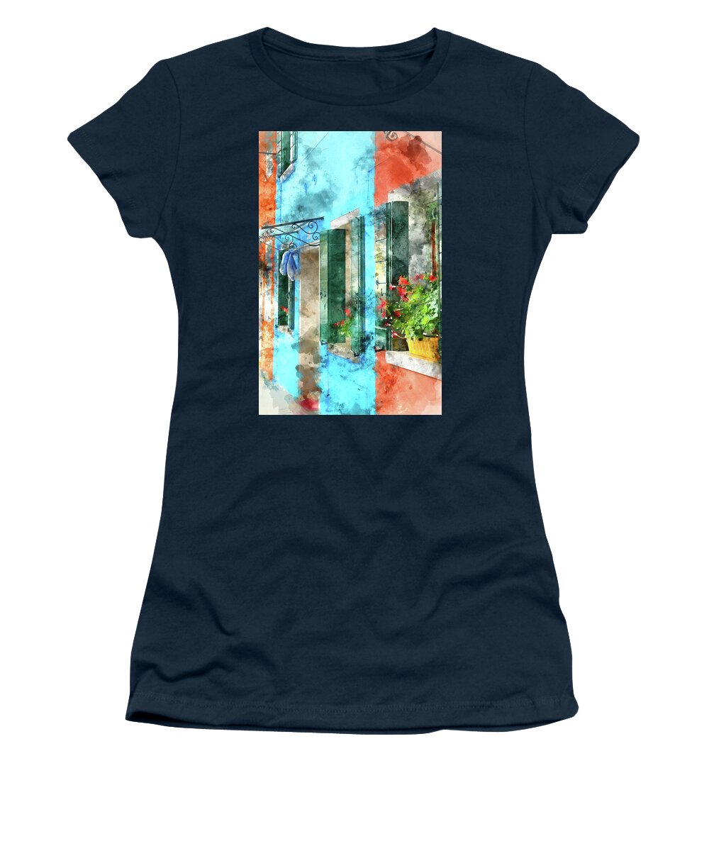 Nobody Women's T-Shirt featuring the photograph Colorful houses in Burano island Venice Italy #1 by Brandon Bourdages