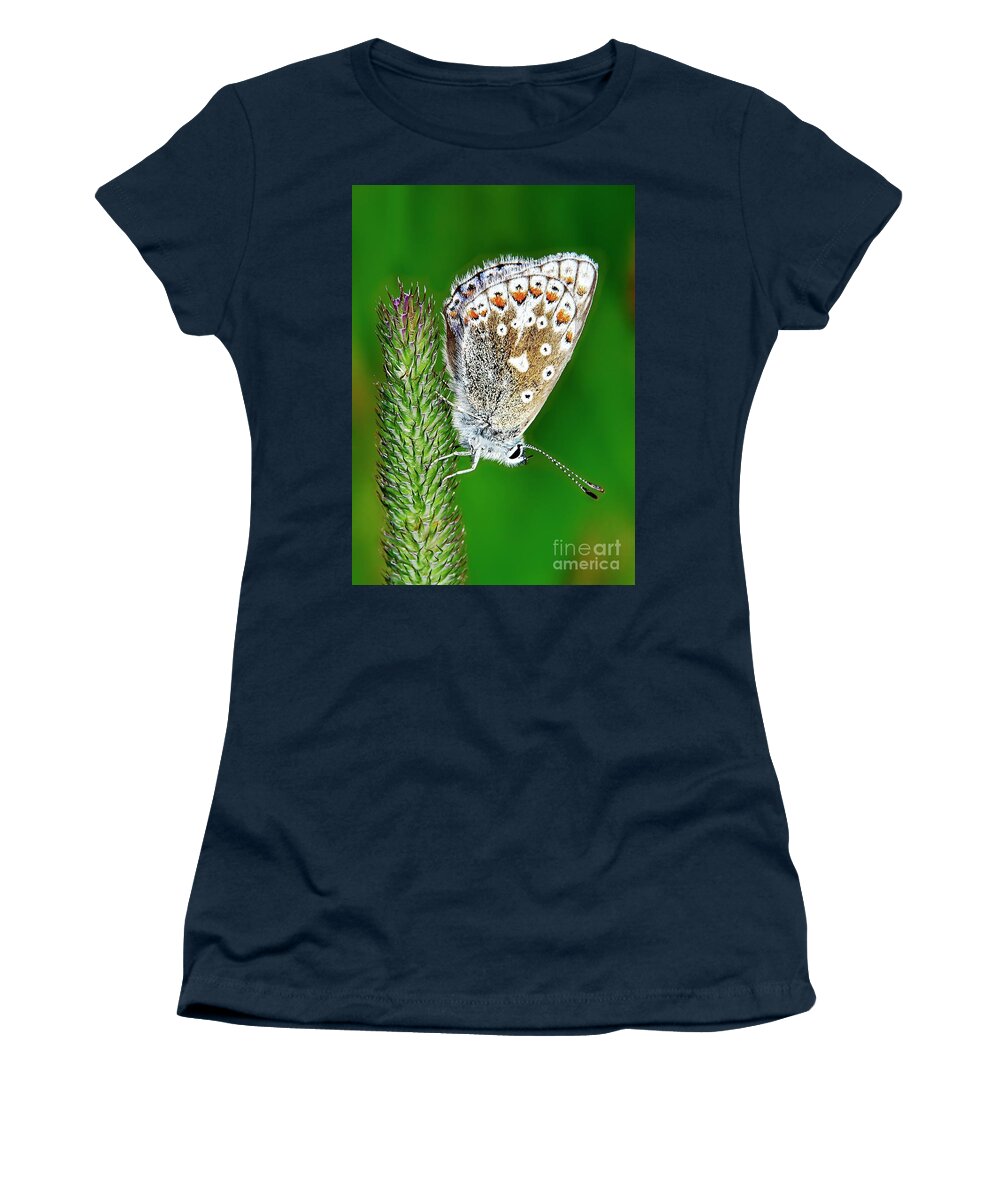 Butterfly Women's T-Shirt featuring the photograph Common Blue Butterfly #1 by Martyn Arnold