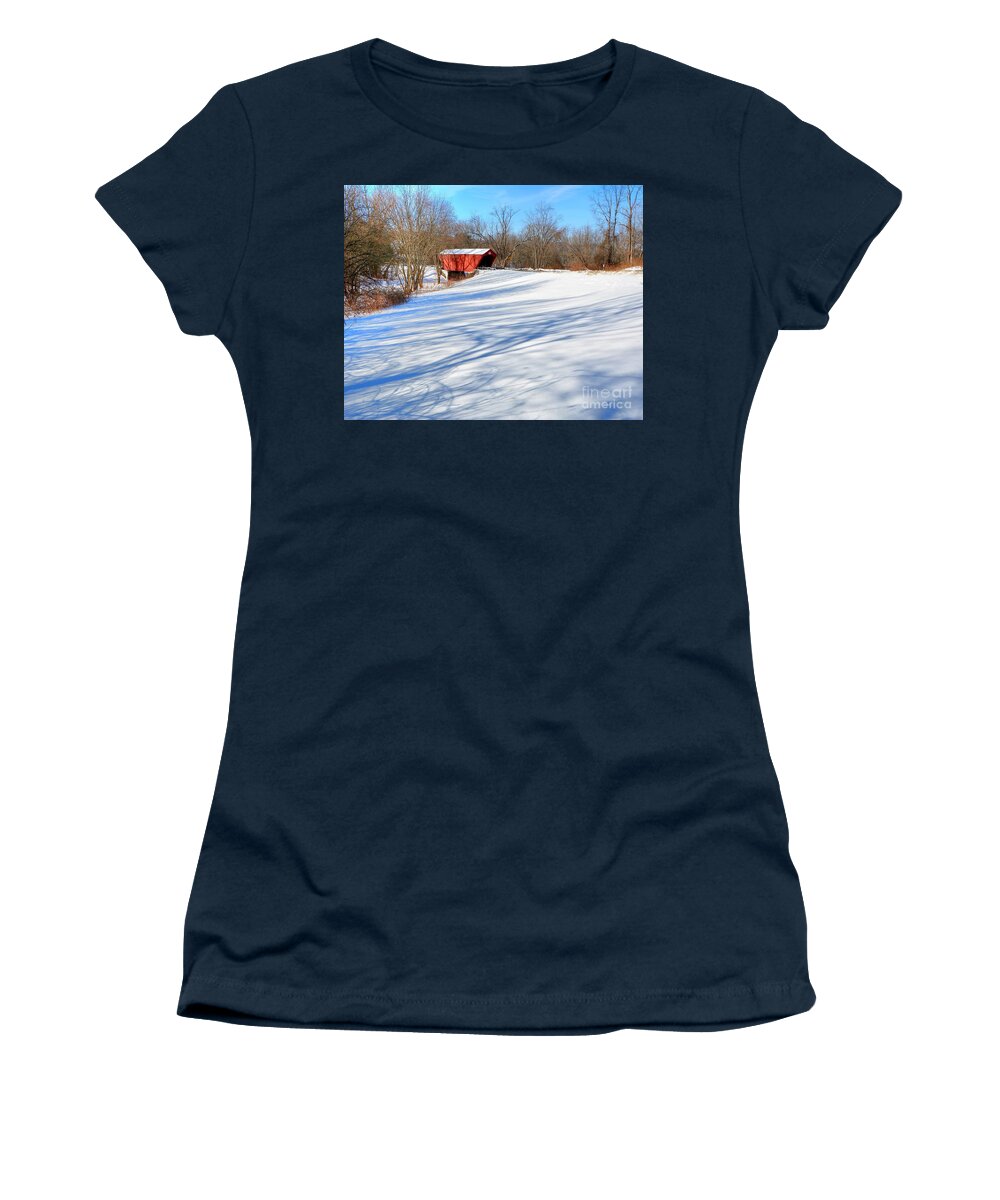 Vermont Covered Bridges Women's T-Shirt featuring the photograph Cooley Covered Bridge by Steve Brown