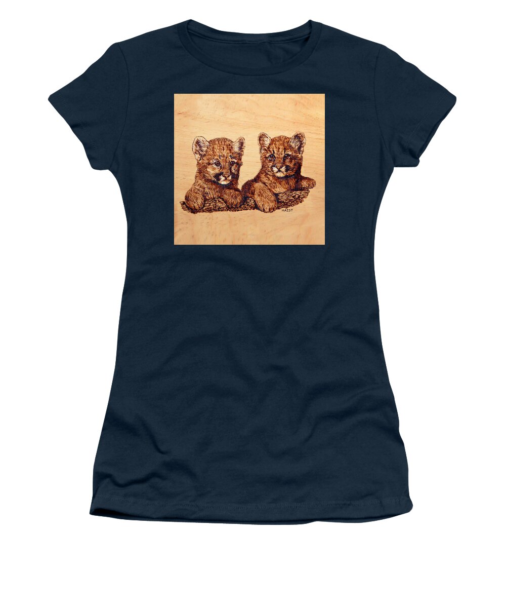 Kittens Women's T-Shirt featuring the pyrography Cougar Cubs #1 by Ron Haist
