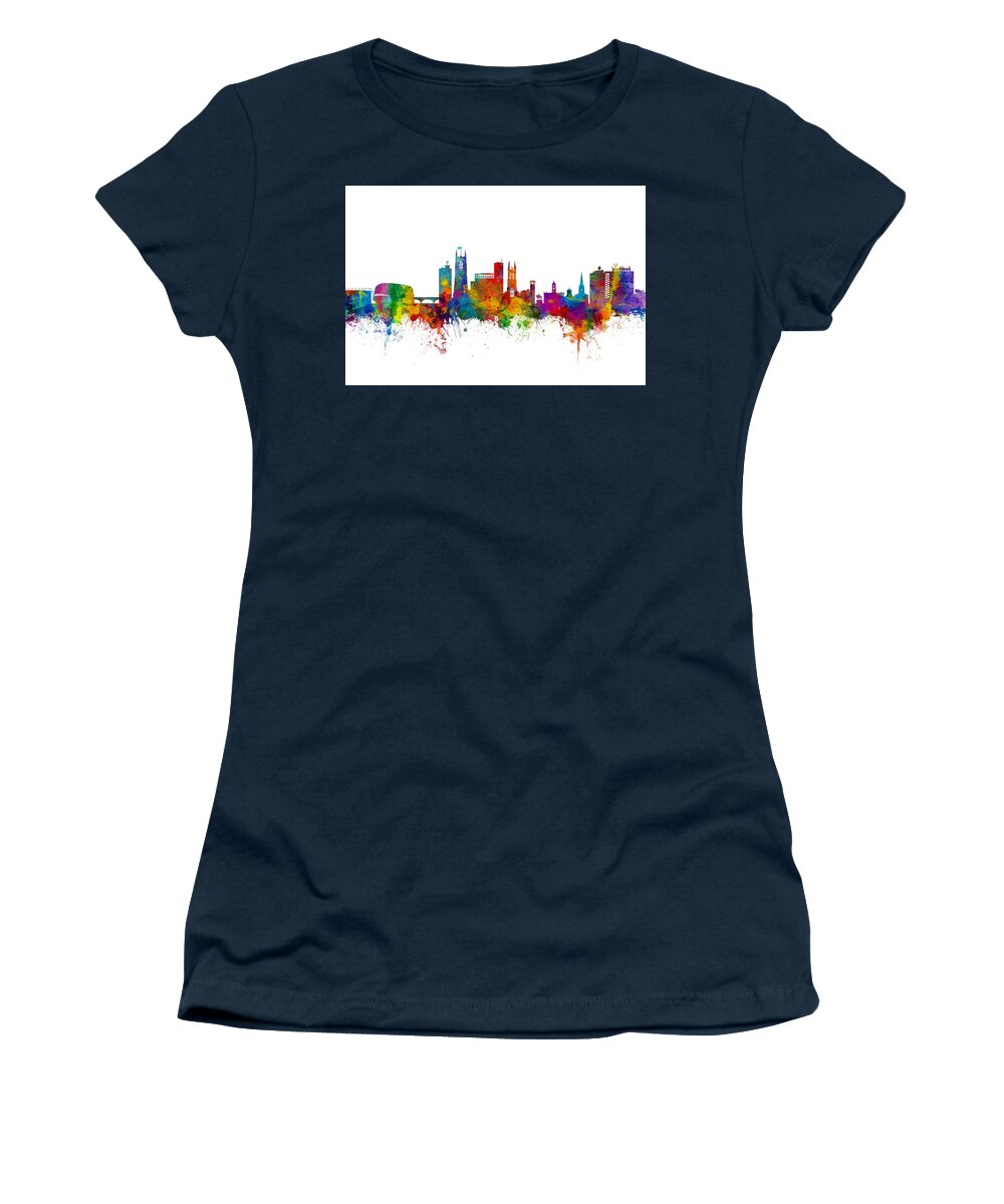 Derby Women's T-Shirt featuring the digital art Derby England Skyline #1 by Michael Tompsett