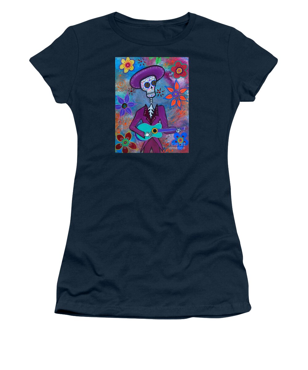 Day Of The Dead Mariachi. Original Painting Available For Sale. Women's T-Shirt featuring the painting Dia De Los Muertos Mariachi #1 by Pristine Cartera Turkus