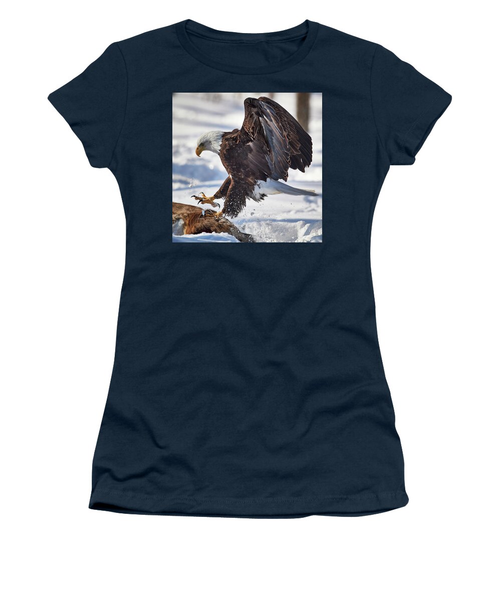 Bald Eagle Women's T-Shirt featuring the photograph Eagle Landing #1 by Paul Freidlund