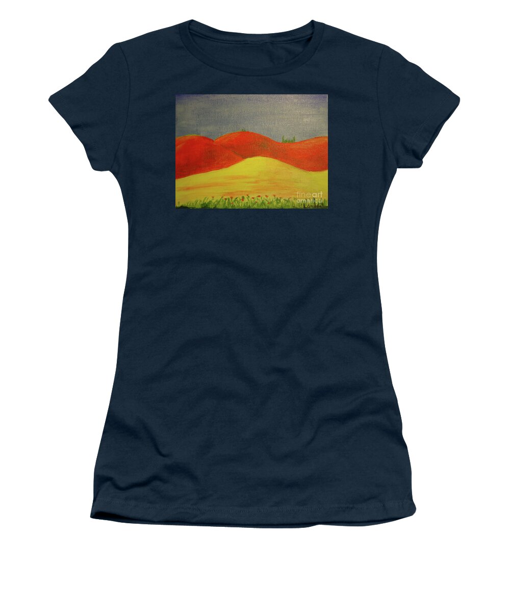 Landscape Women's T-Shirt featuring the painting Flower Patch by Lilibeth Andre