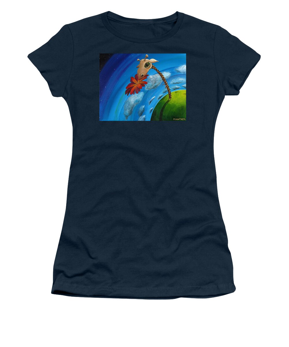 Giraffe Women's T-Shirt featuring the painting Reach For the Sky by Mindy Huntress