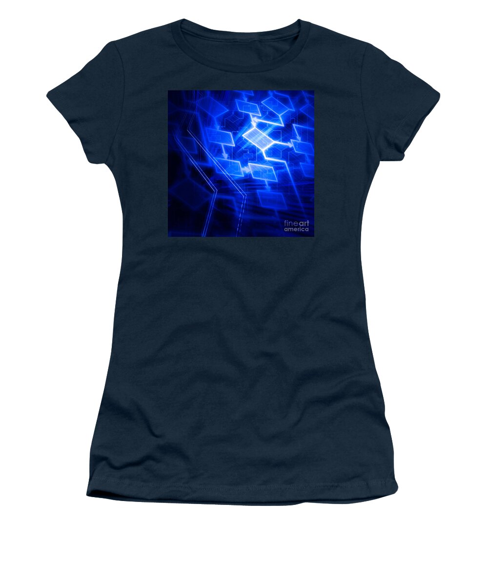 Flowchart Women's T-Shirt featuring the photograph Glowing Blue Flowchart #1 by Maxim Images Exquisite Prints