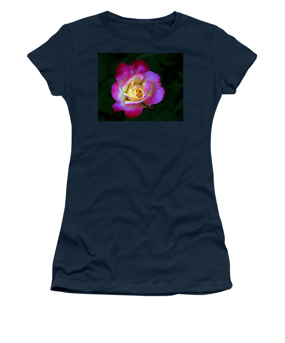 Red And Yellow Rose Women's T-Shirt featuring the photograph Glowing Rose #1 by Karen McKenzie McAdoo
