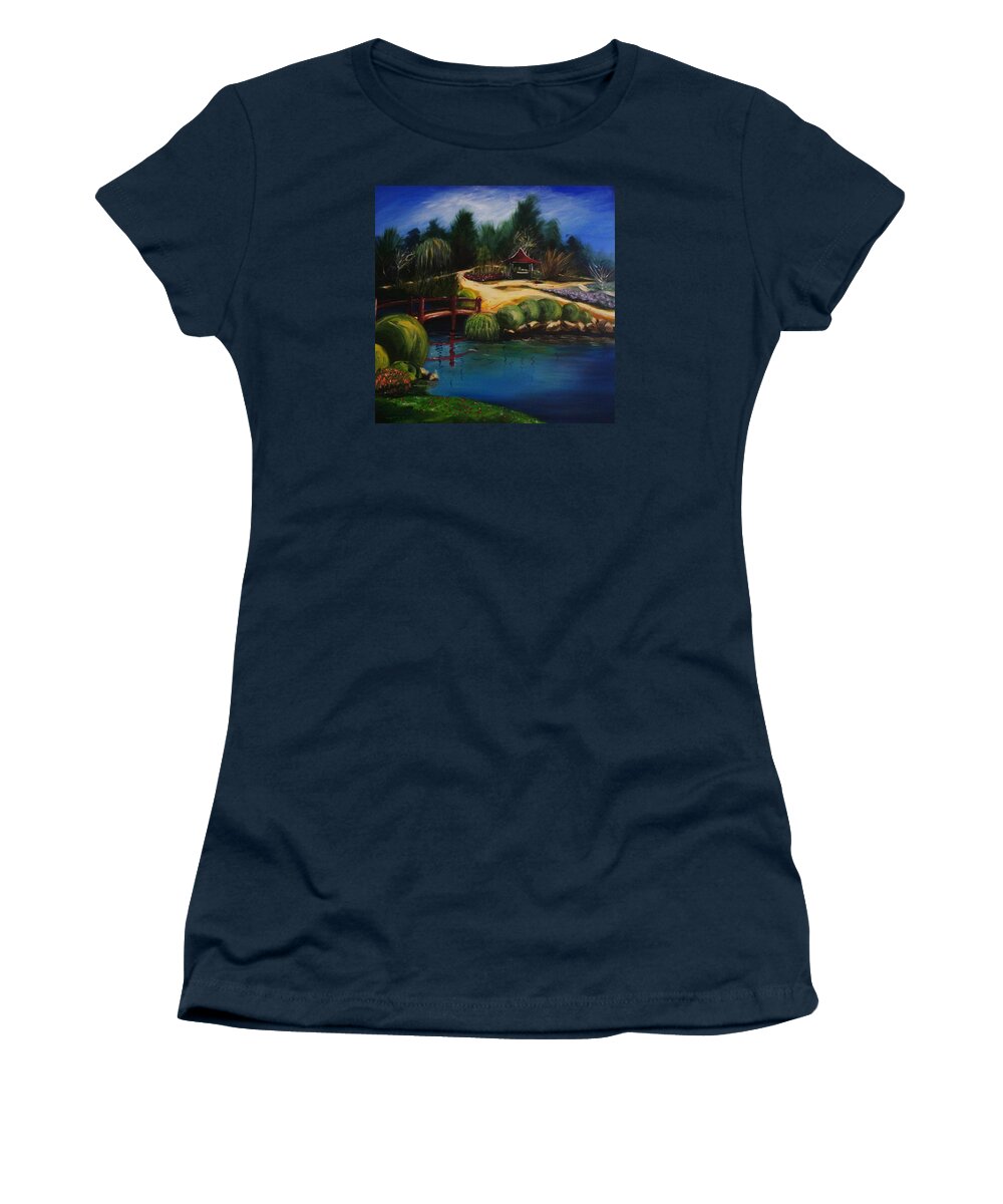 Japanese Women's T-Shirt featuring the painting Japanese Gardens - original sold by Therese Alcorn