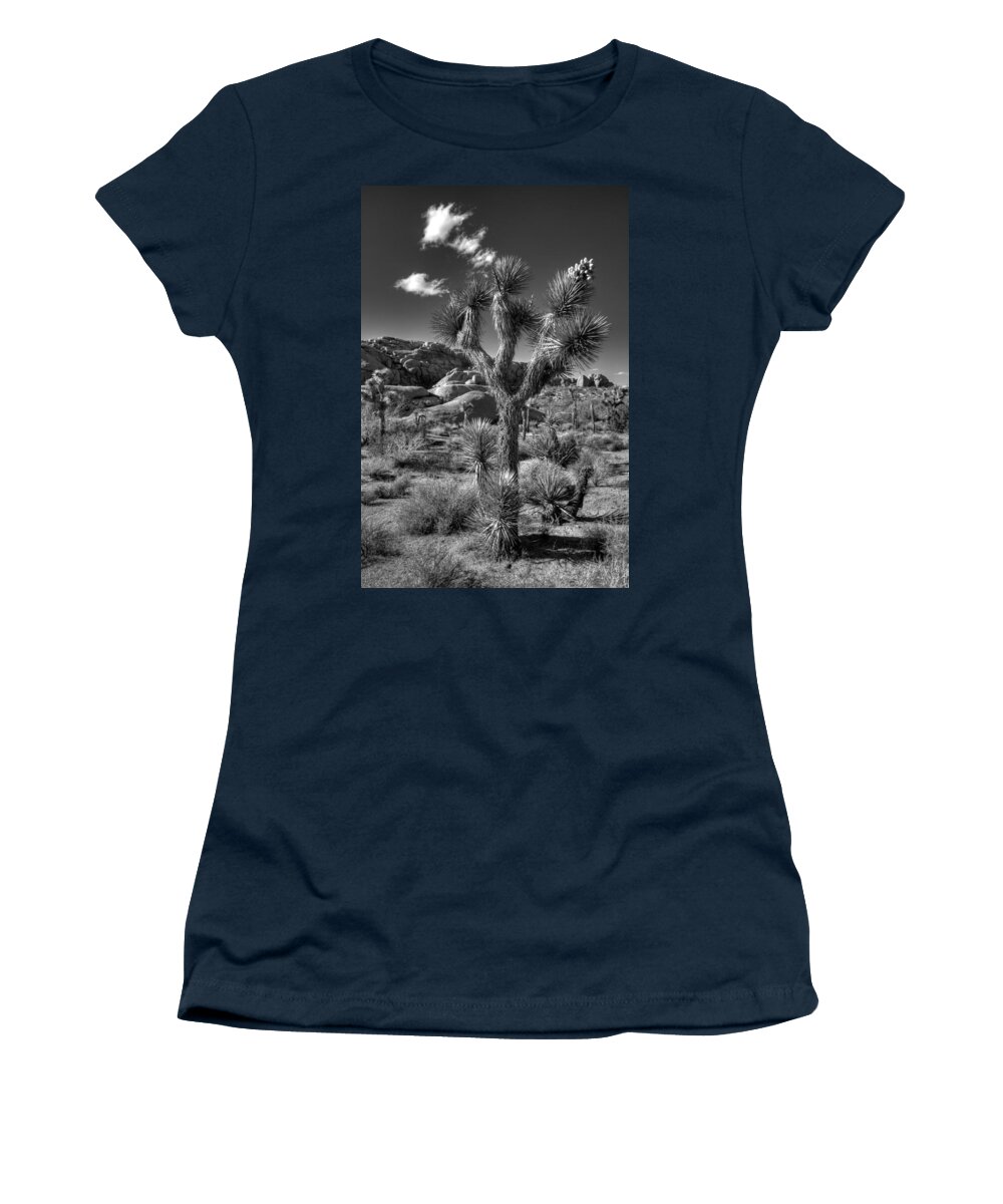 Black & White Women's T-Shirt featuring the photograph Joshua Tree and Cloud by Peter Tellone