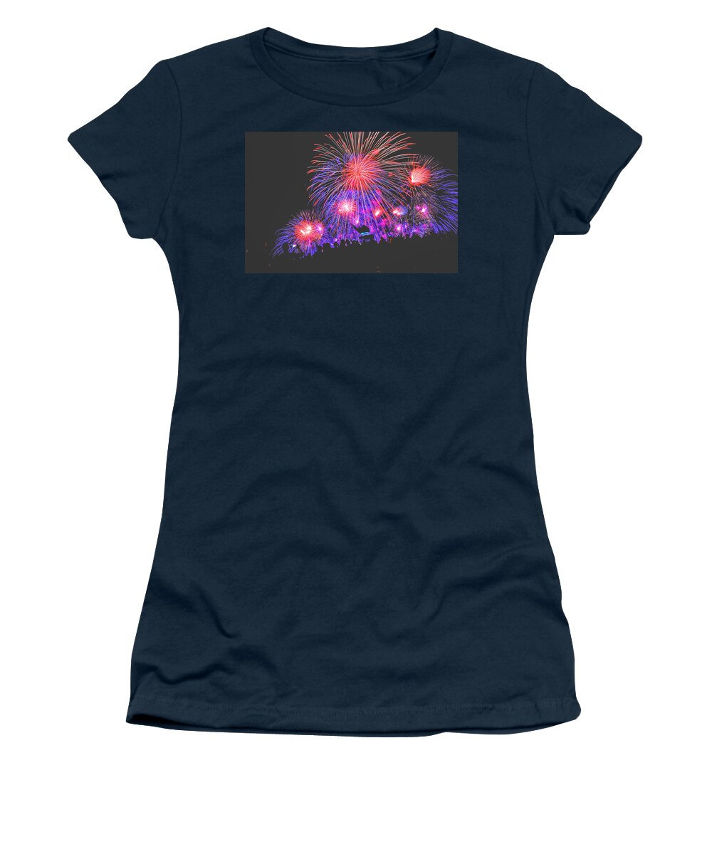 Fireworks Women's T-Shirt featuring the photograph July 4th Fireworks in Seattle #1 by Hisao Mogi
