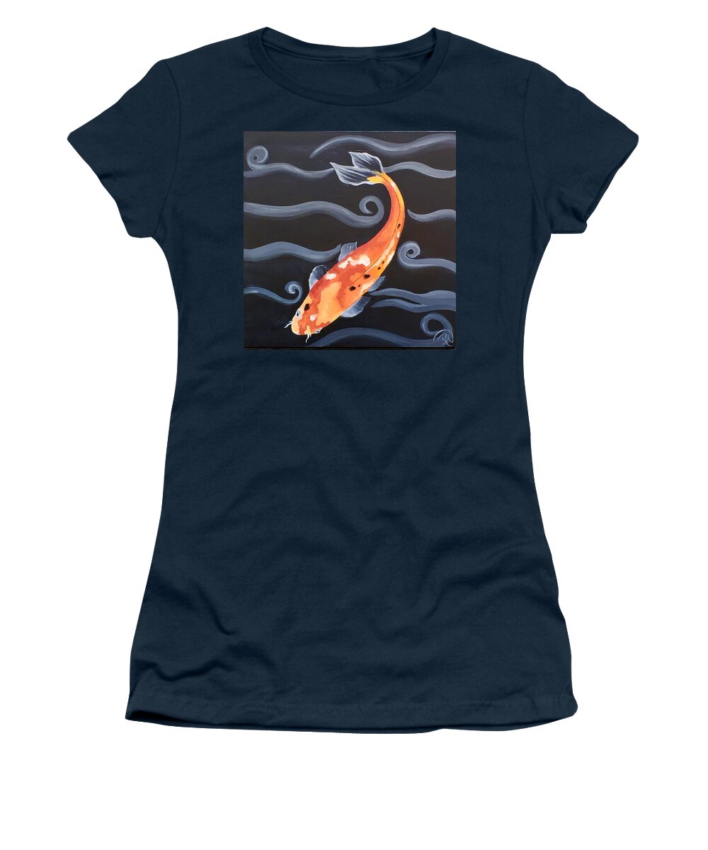 Koi Women's T-Shirt featuring the painting Koi on Black#1 by Renee Noel