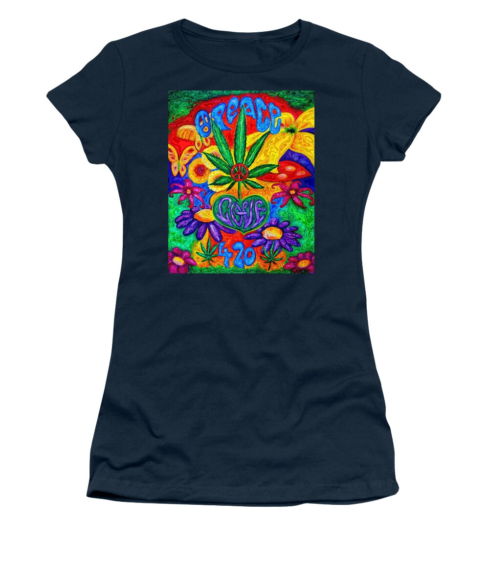420 Women's T-Shirt featuring the painting Love and Peace #1 by Diana Haronis