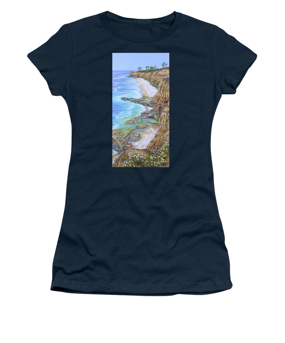 Sunset Women's T-Shirt featuring the painting Low Tide Sunset Cliffs #1 by Jane Girardot