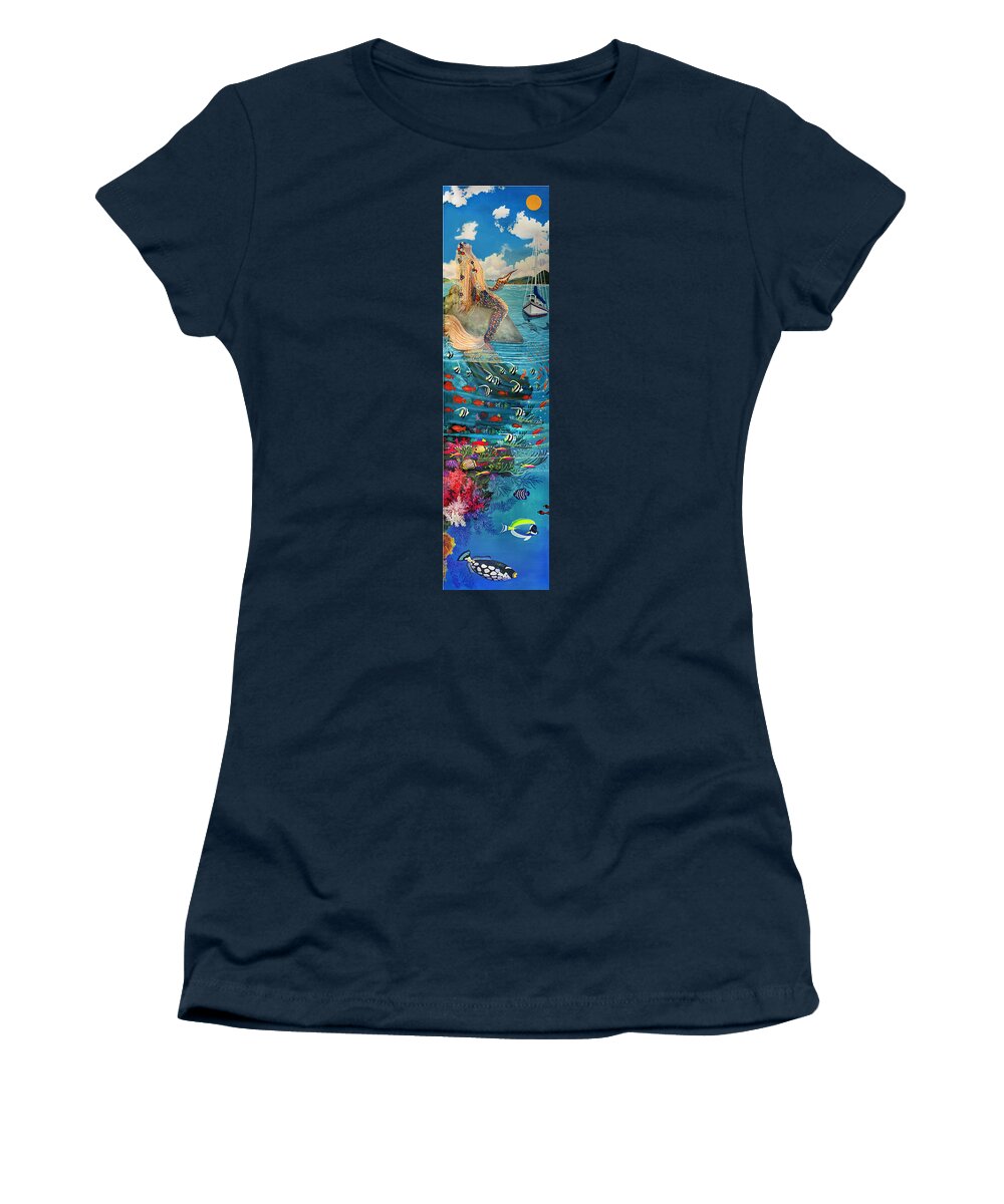  Women's T-Shirt featuring the painting Mermaid in Paradise #1 by Bonnie Siracusa