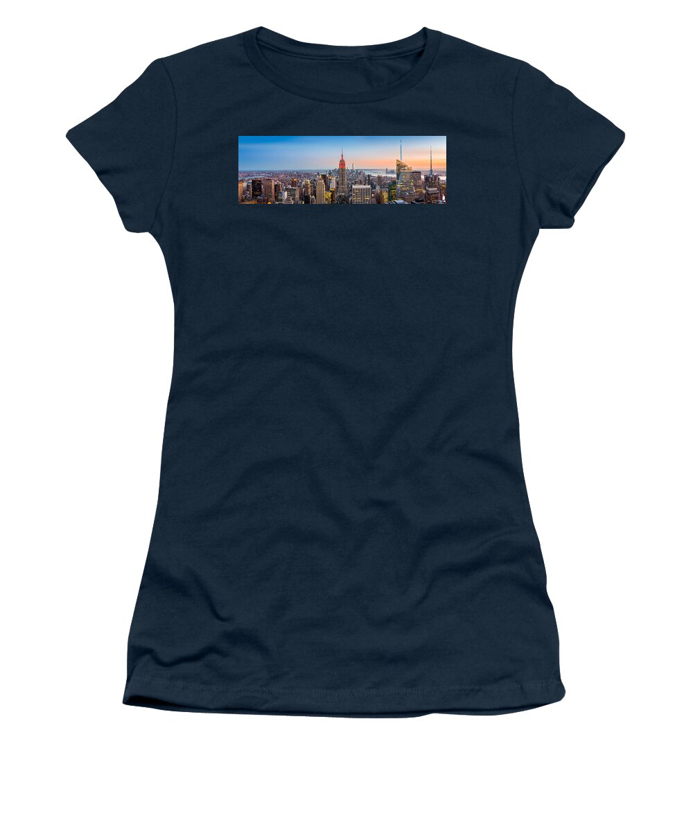 Aerial Women's T-Shirt featuring the photograph New York skyline panorama #1 by Mihai Andritoiu