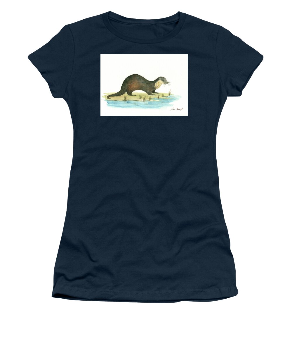 River Otter Women's T-Shirt featuring the painting Otter #1 by Juan Bosco