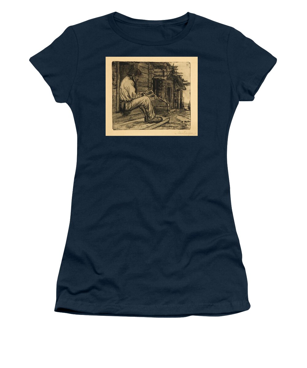 Albert Edelfelt Finnish Peasant Reading The Bible Women's T-Shirt featuring the painting Peasant reading the Bible #1 by MotionAge Designs