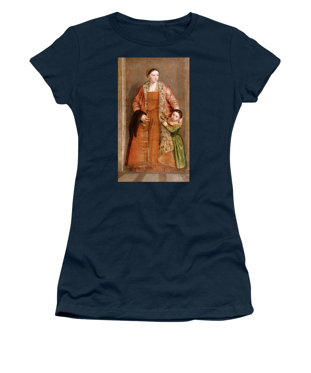 Paolo Veronese Women's T-Shirt featuring the painting Portrait of Countess Livia da Porto Thiene and her Daughter Deidamia #2 by Paolo Veronese