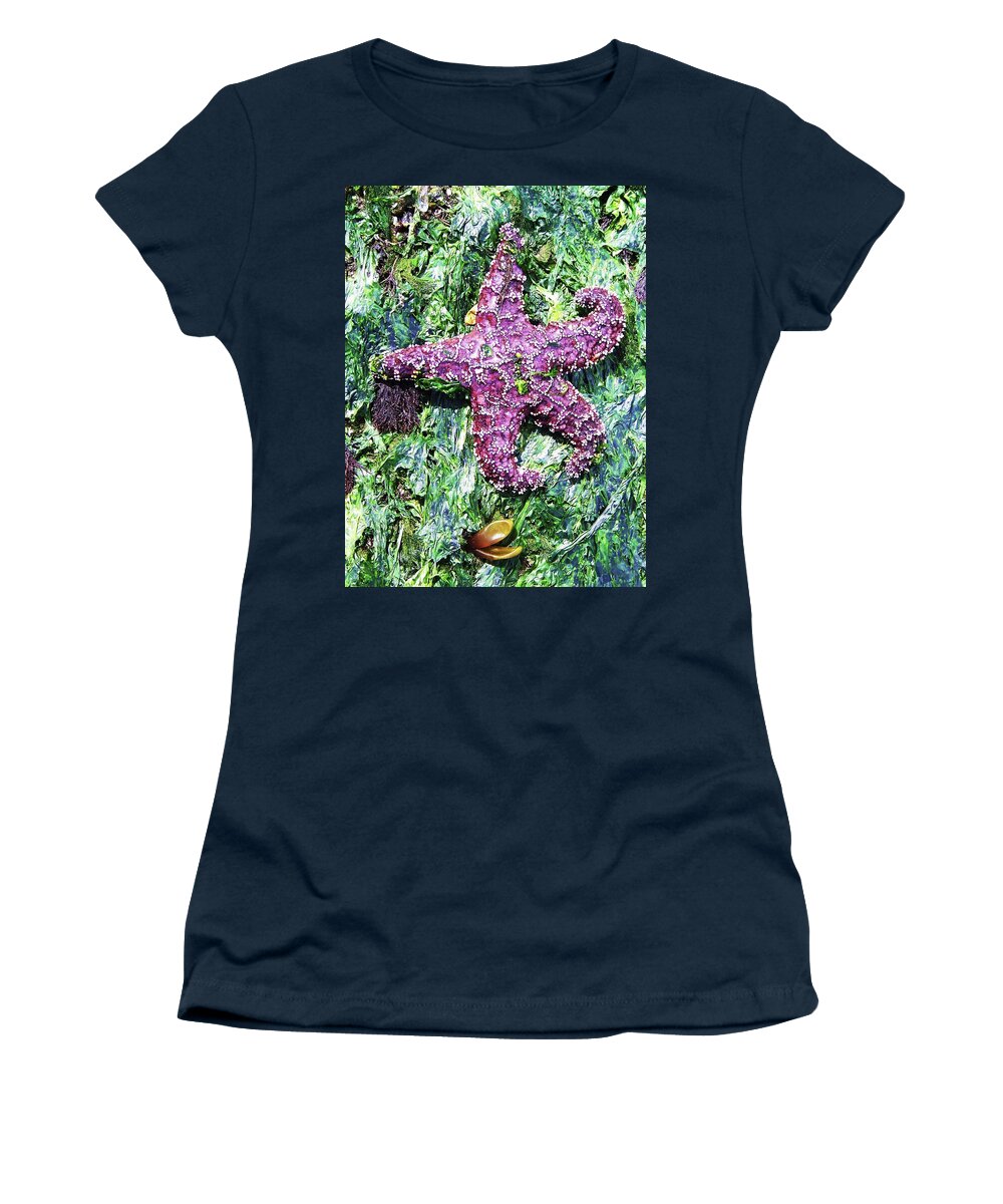 Sea Life Women's T-Shirt featuring the photograph Purple Starfish #1 by Julie Rauscher