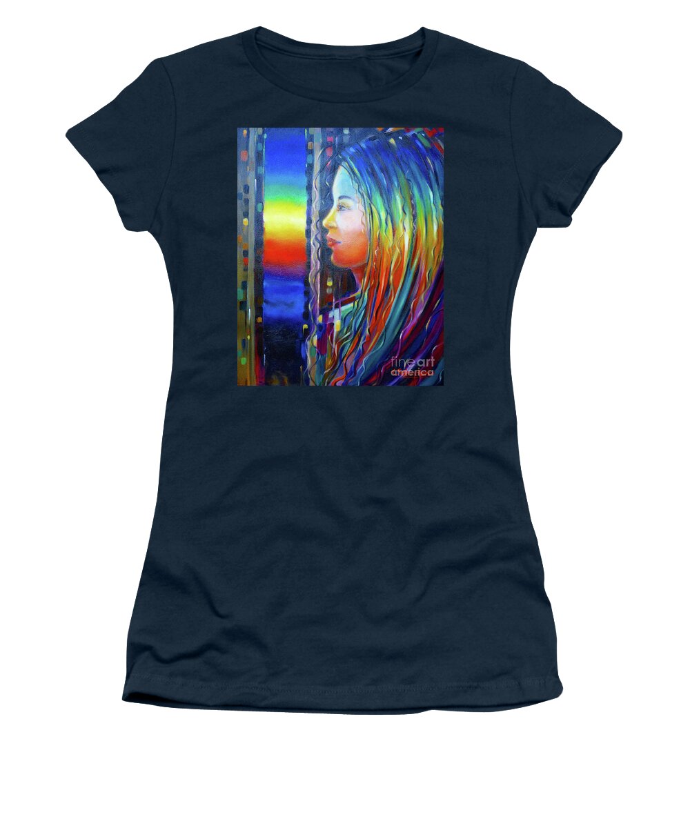 Girl Women's T-Shirt featuring the painting Rainbow Girl 241008 #1 by Selena Boron