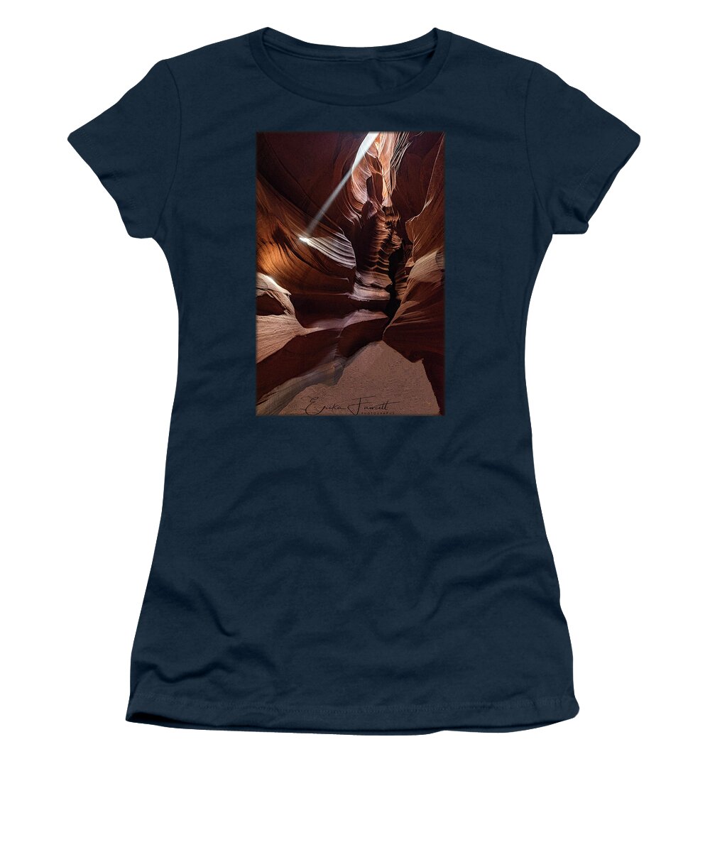 Antelope Canyon Women's T-Shirt featuring the photograph Ray of Light #1 by Erika Fawcett