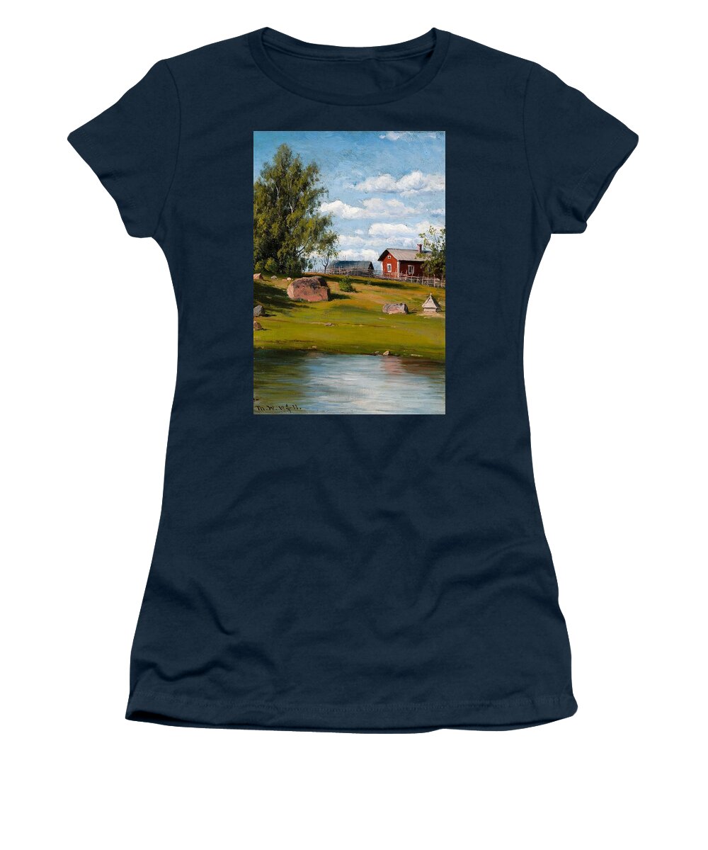Thorsten Waenerberg Women's T-Shirt featuring the painting Red House #1 by MotionAge Designs