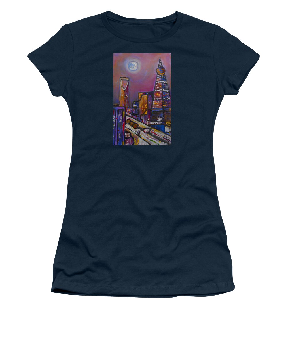 Cityscape Women's T-Shirt featuring the painting Riyadh Nights 2 by Eric Shelton