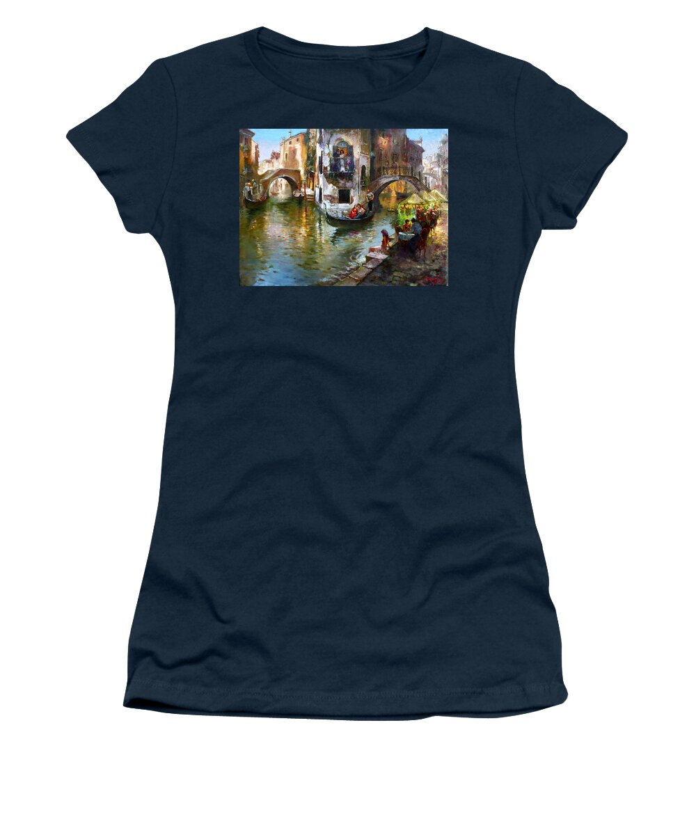 Romance In Venice Women's T-Shirt featuring the painting Romance in Venice by Ylli Haruni