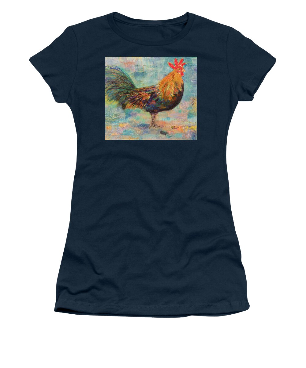 Rooster Women's T-Shirt featuring the mixed media Regal Rooster by Julia Malakoff