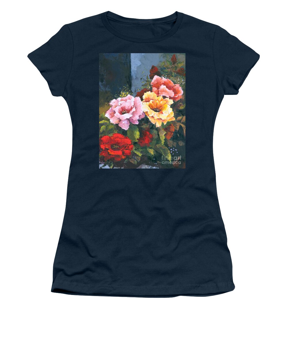 Flowers Women's T-Shirt featuring the painting Roses by Elisabeta Hermann