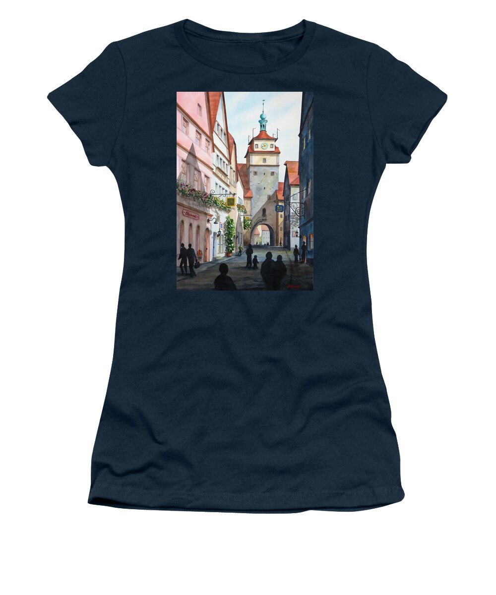 Tower Women's T-Shirt featuring the painting Rothenburg Tower by Joseph Burger