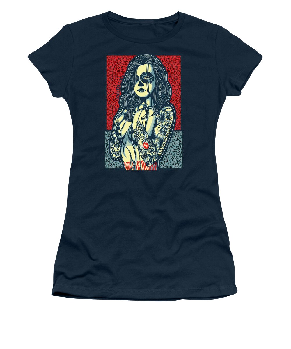 Smile Women's T-Shirt featuring the mixed media Rubino Cat Woman by Tony Rubino
