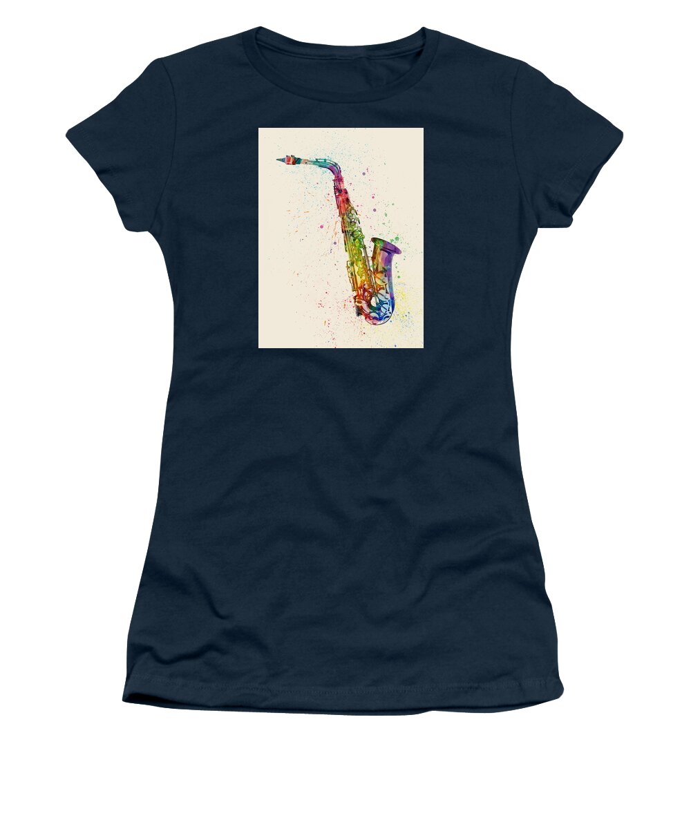 Saxophone Women's T-Shirt featuring the digital art Saxophone Abstract Watercolor #1 by Michael Tompsett