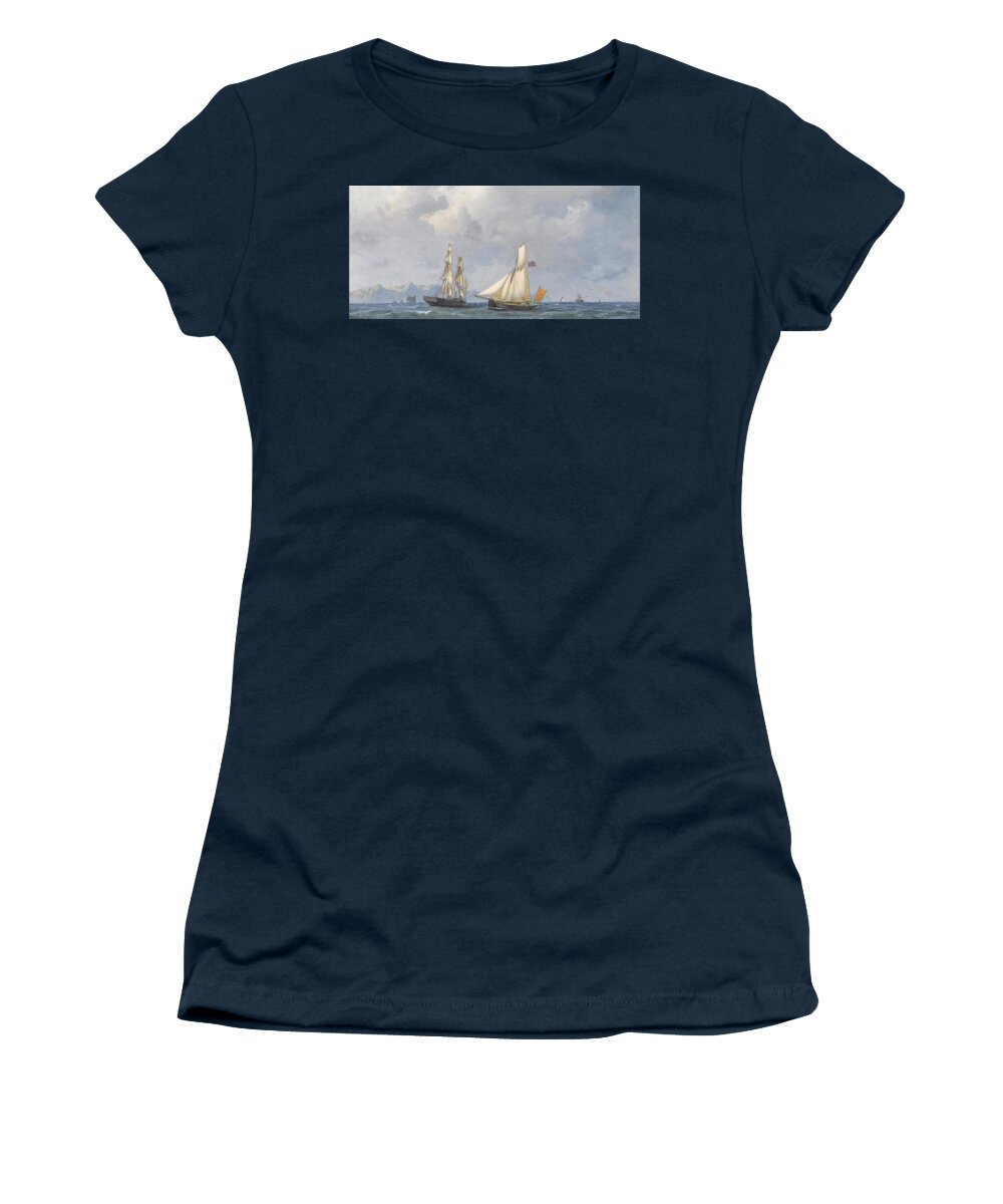 Carl Olson (1864-1940) Shipping In Norwegian Waters Women's T-Shirt featuring the painting Shipping in Norwegian waters by MotionAge Designs