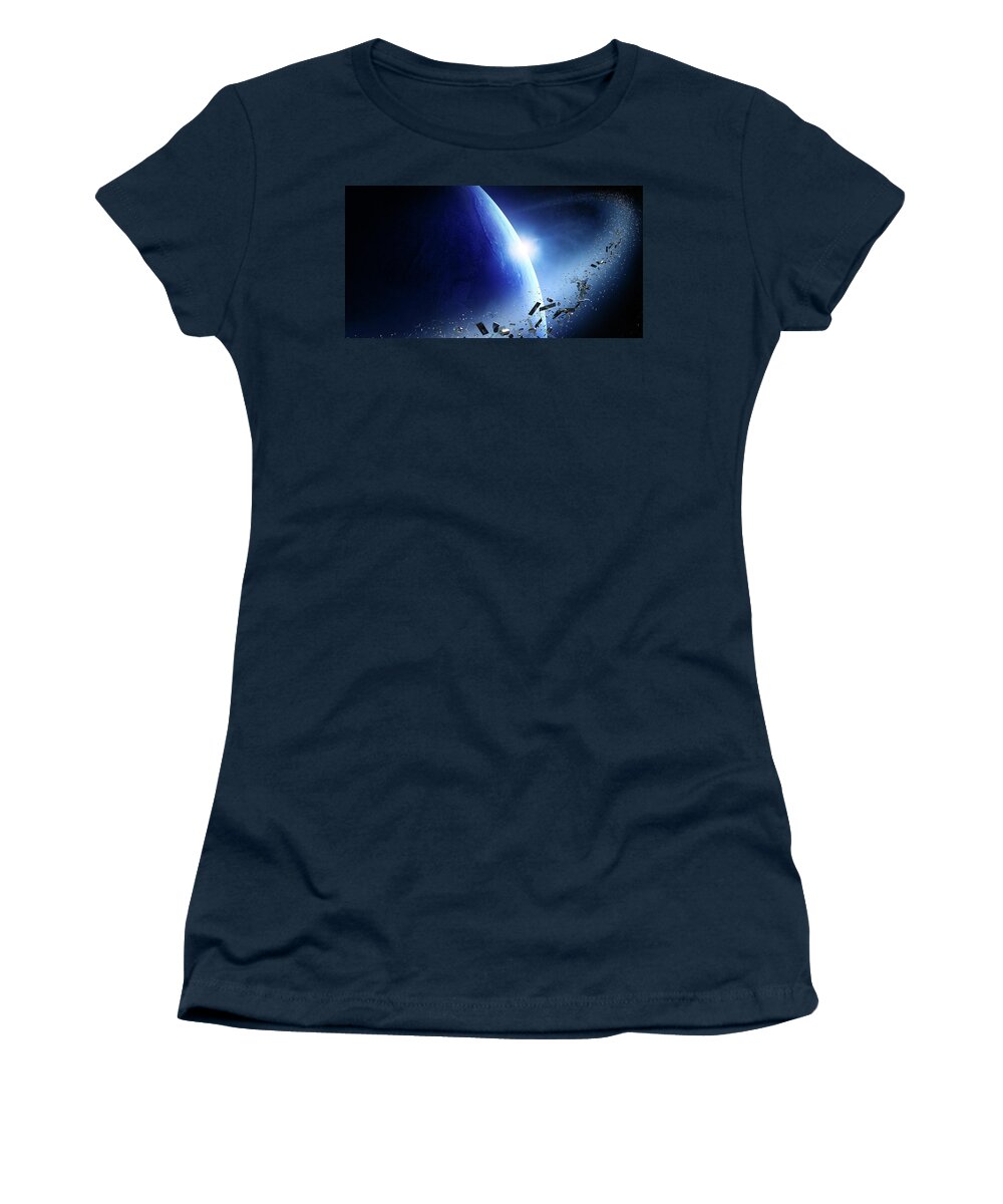 Earth Women's T-Shirt featuring the photograph Space junk orbiting earth #2 by Johan Swanepoel