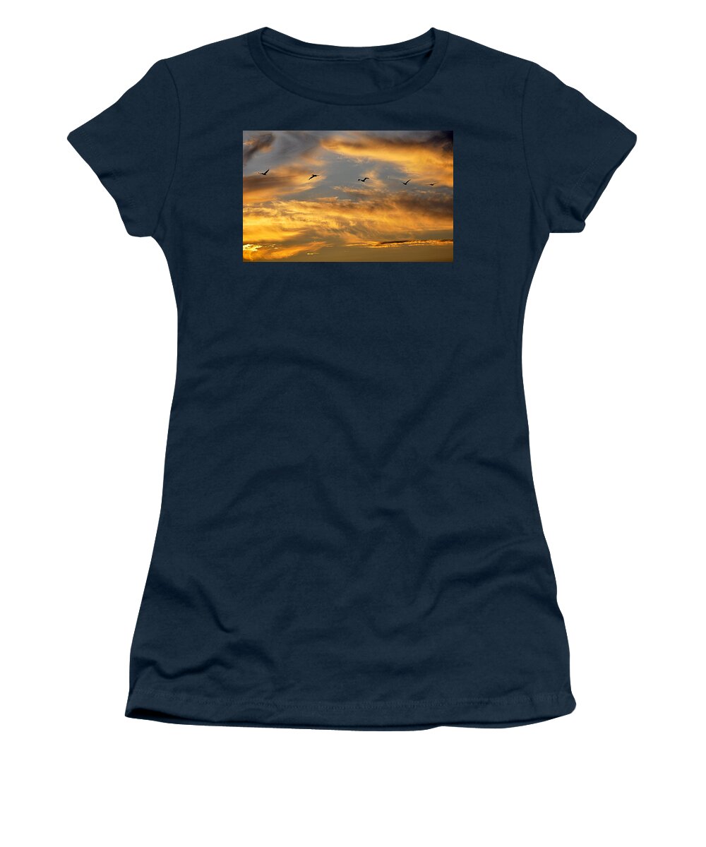 Sunset Women's T-Shirt featuring the photograph Sunset Flight #1 by AJ Schibig