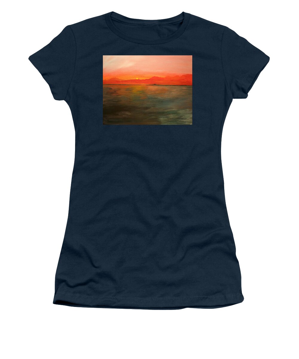 Landscape Women's T-Shirt featuring the painting Tangerine sky #1 by Julie Lueders 