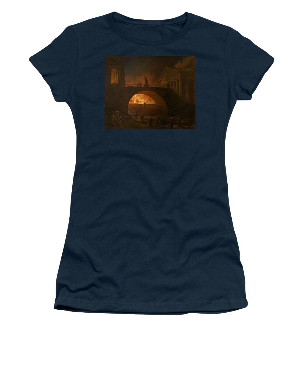 Hubert Robert Women's T-Shirt featuring the painting The Fire of Rome by Hubert Robert