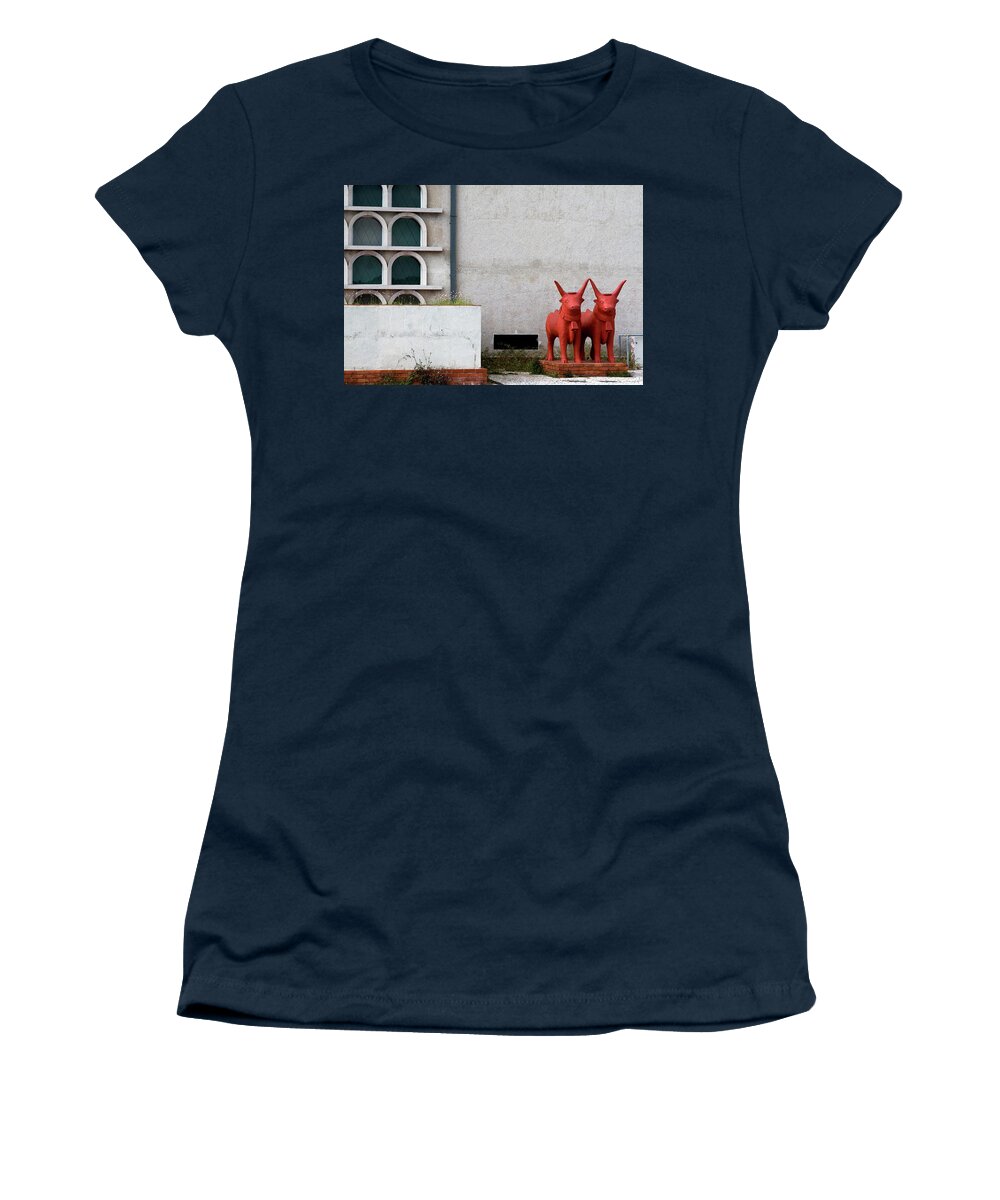 Lisbon Women's T-Shirt featuring the photograph Two Orange Bulls #2 by Lorraine Devon Wilke