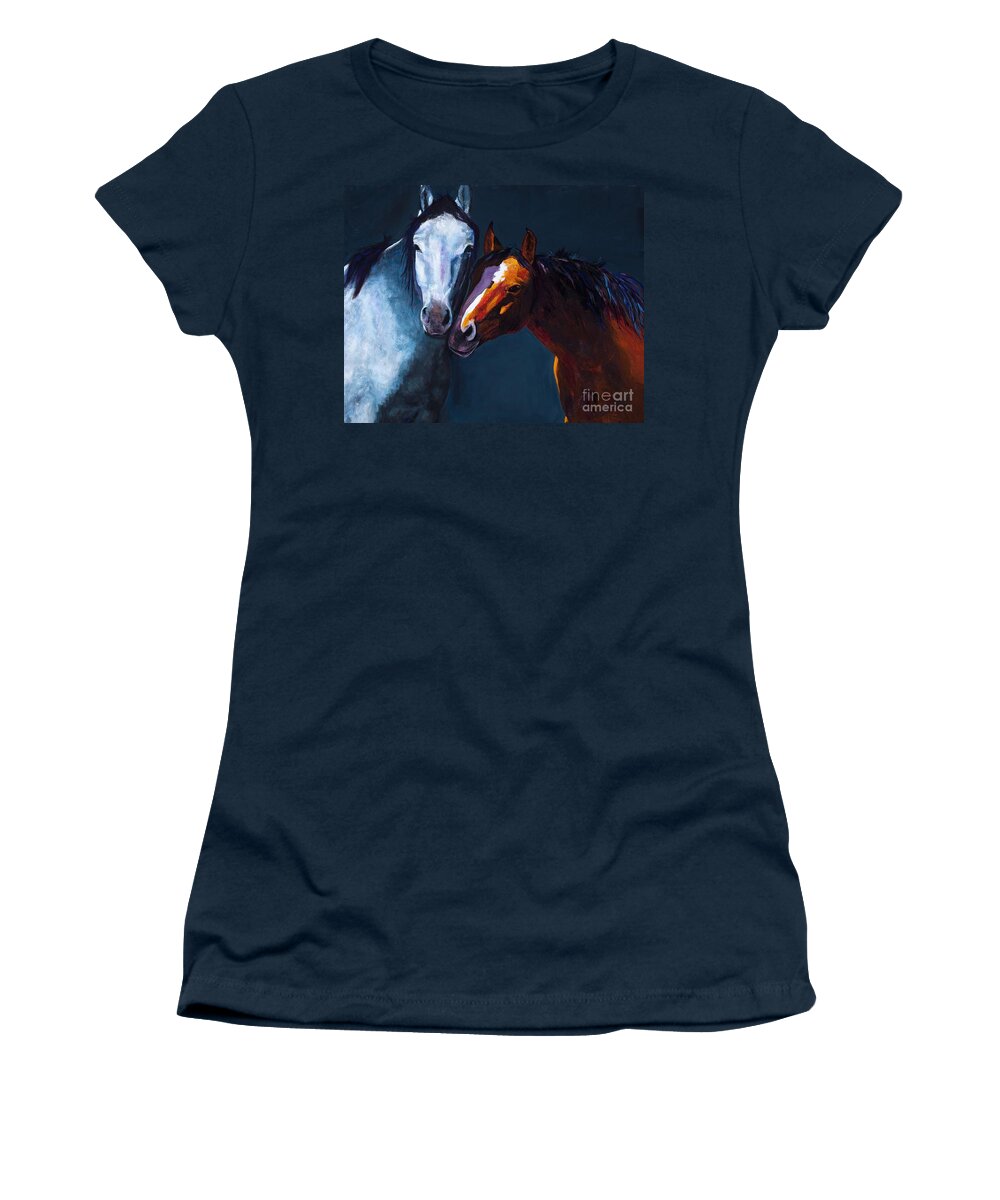 Horses Women's T-Shirt featuring the painting Unbridled Love by Frances Marino