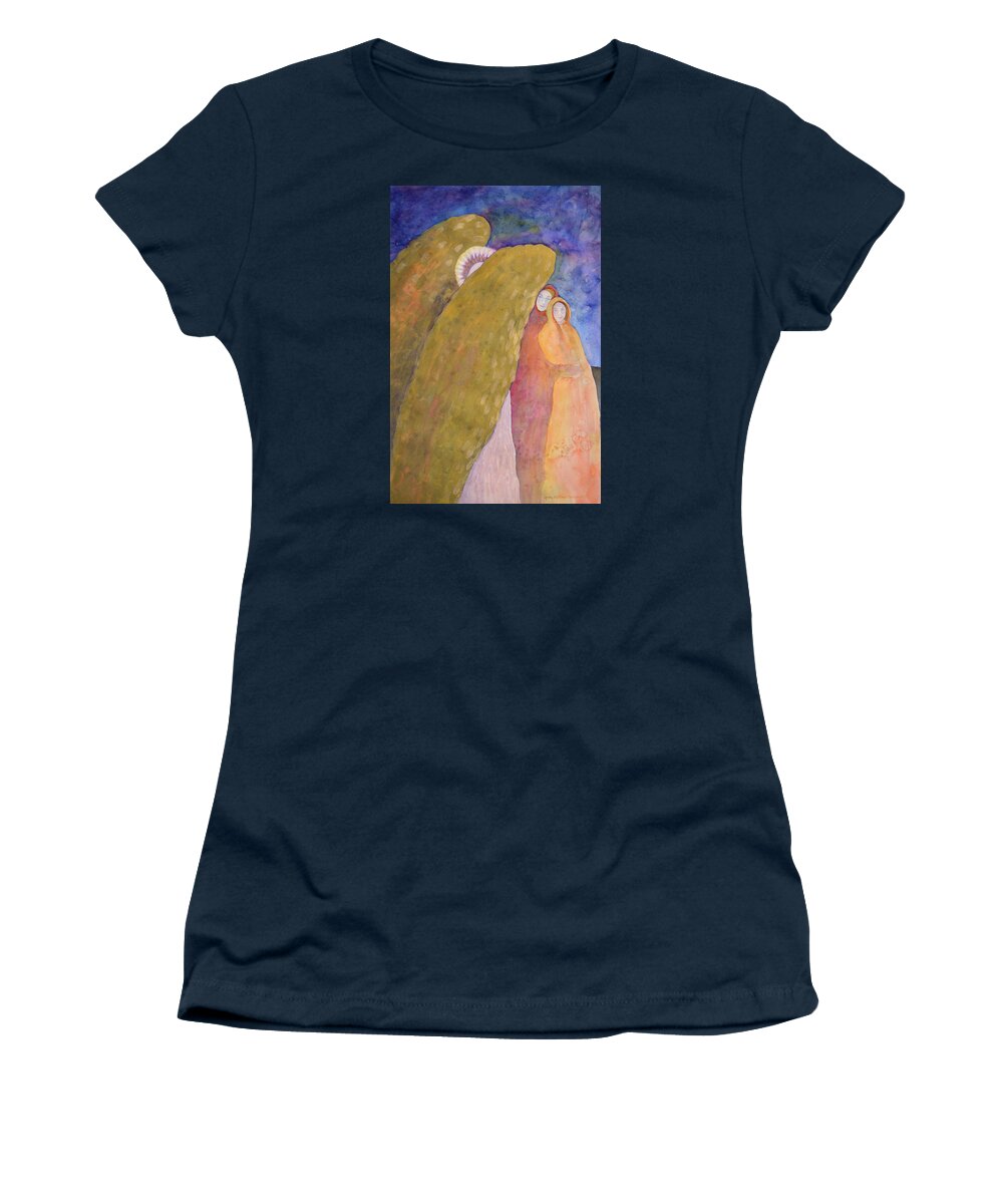 Angel Women's T-Shirt featuring the painting Under The Wing Of An Angel by Lynda Hoffman-Snodgrass