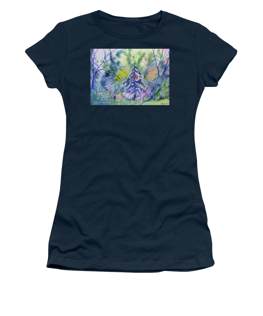 Forest Women's T-Shirt featuring the painting Watercolor - Whimsical Forest #1 by Cascade Colors