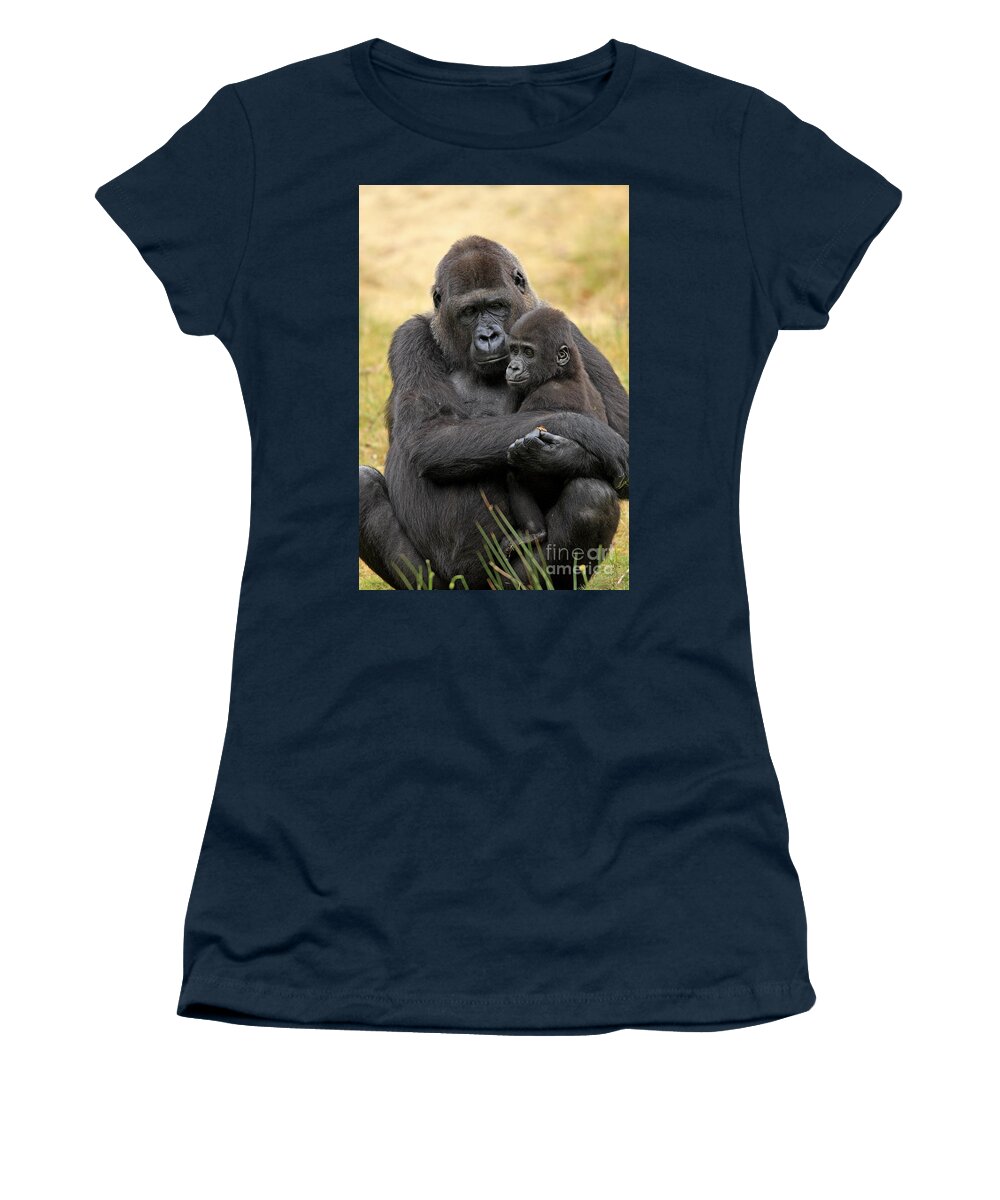 Western Lowland Gorilla Women's T-Shirt featuring the photograph Western Gorilla And Young #1 by Jurgen & Christine Sohns/FLPA