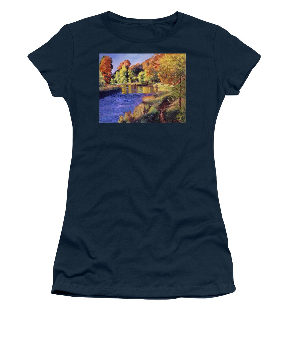 Landscape Women's T-Shirt featuring the painting Whispering River #1 by David Lloyd Glover