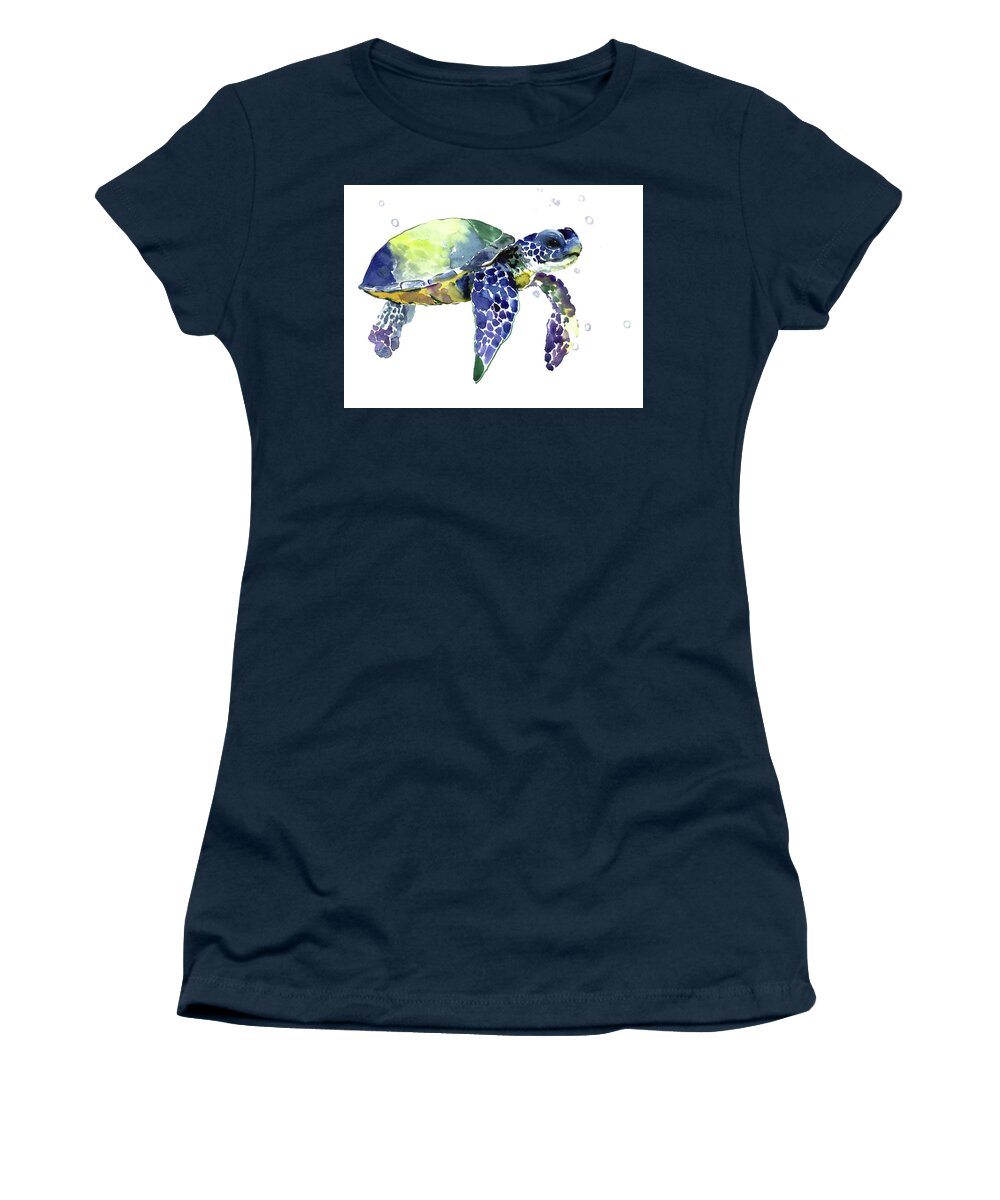 Sea Turtle Women's T-Shirt featuring the painting Sea Turtle #10 by Suren Nersisyan