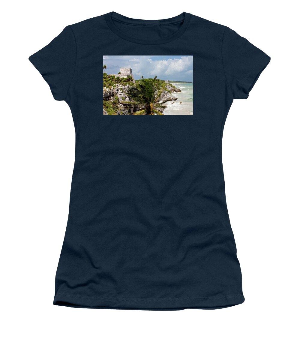 Ancient Women's T-Shirt featuring the photograph Mayan Temples at Tulum, Mexico #11 by Anthony Totah