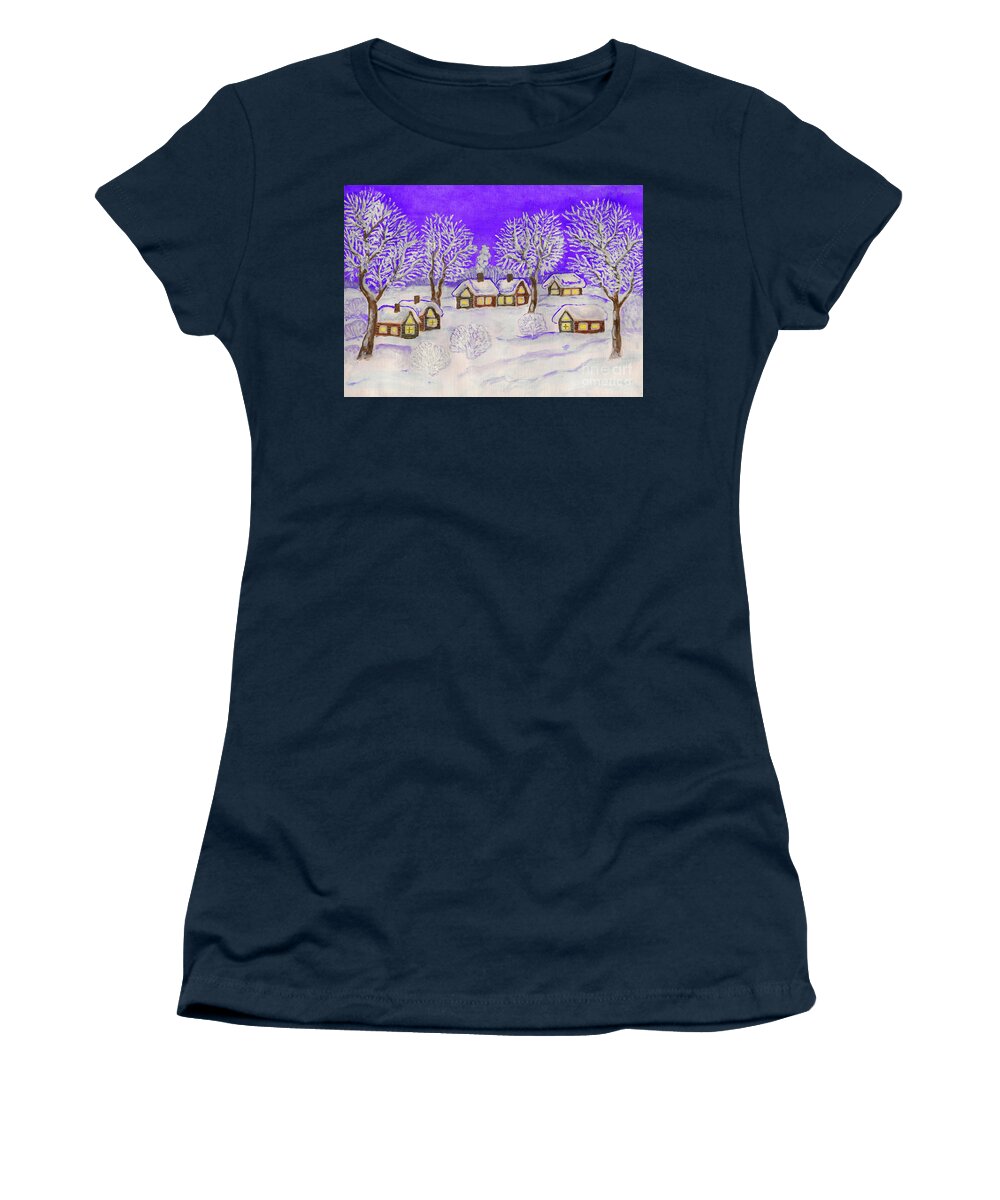 Art Women's T-Shirt featuring the painting Winter landscape, painting #12 by Irina Afonskaya