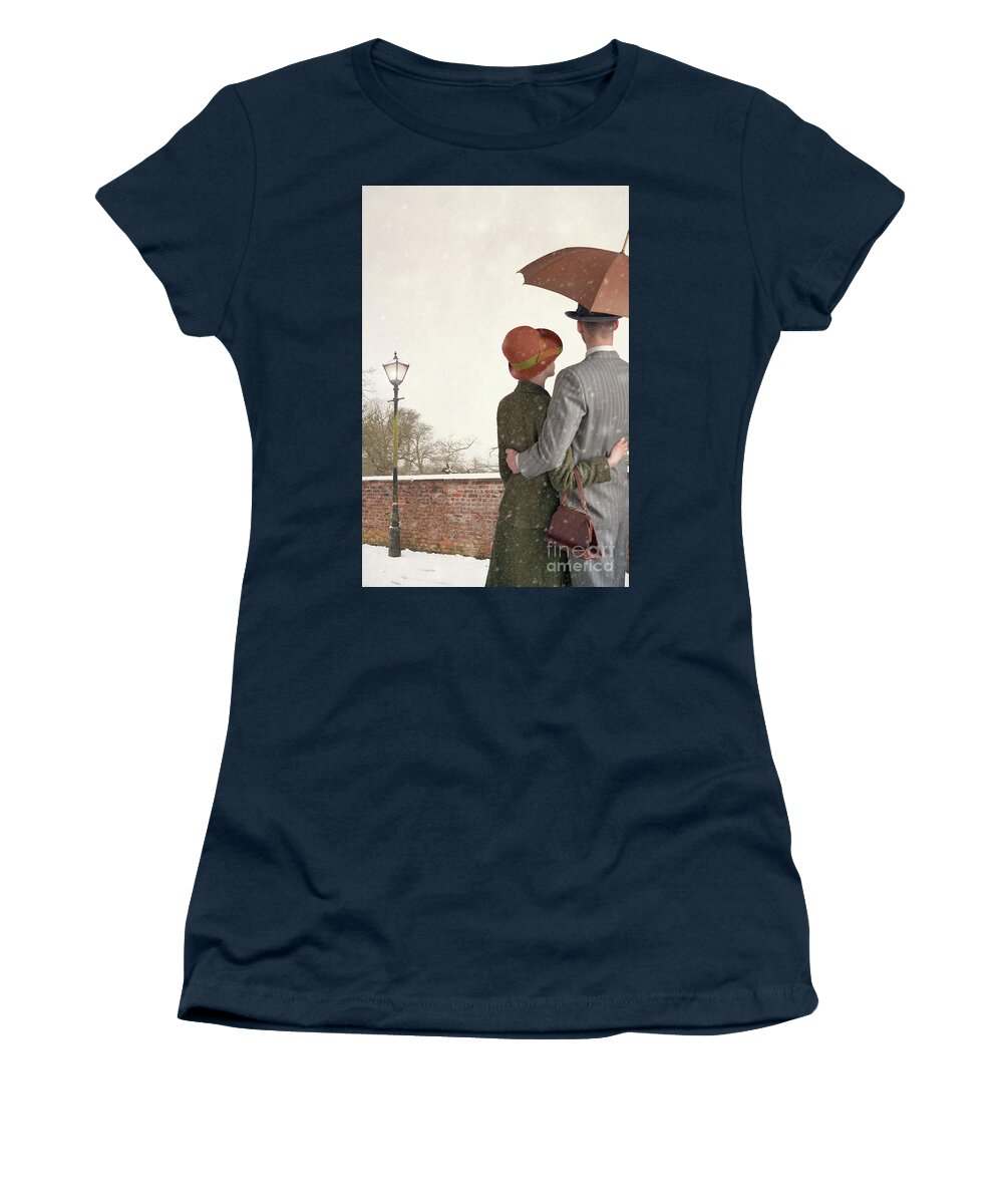 1940s Women's T-Shirt featuring the photograph 1940s Couple In Winter by Lee Avison
